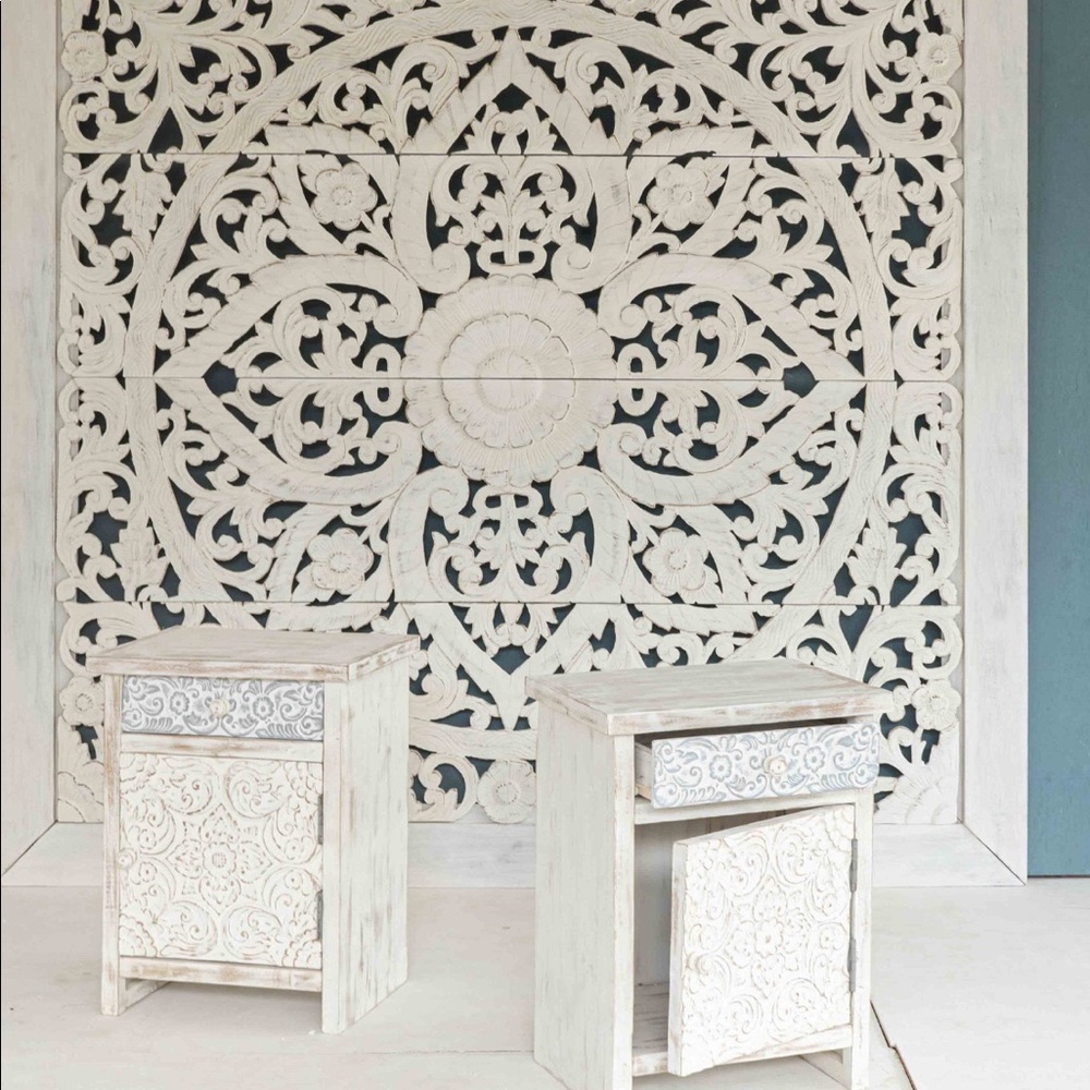 Boho Teak Whitewashed Nightstand Set